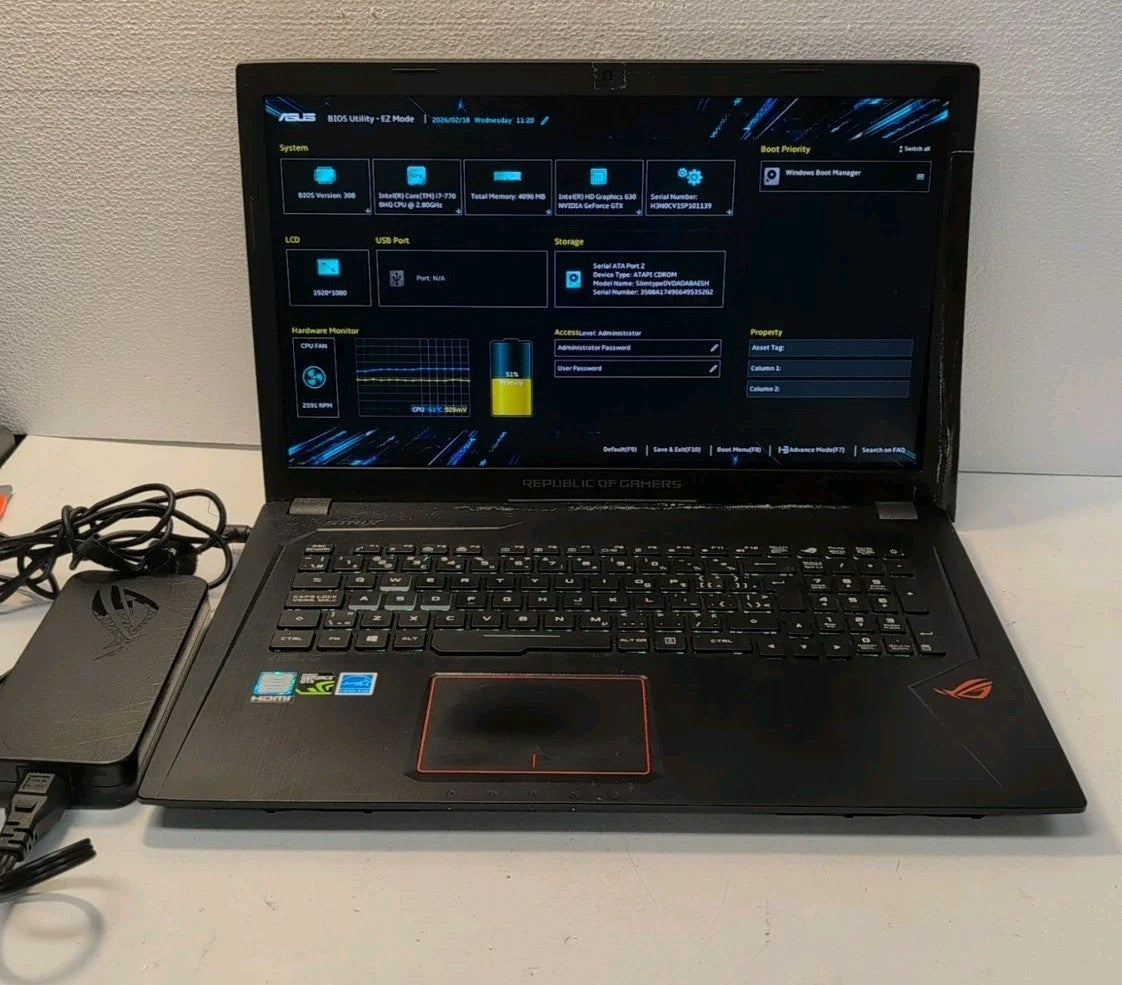 (AS IS) ASUS ROG Strix GL753V 17" LAPTOP  i7-7700HQ/NVIDIA GTX 630 (NO RAM/SSD)-