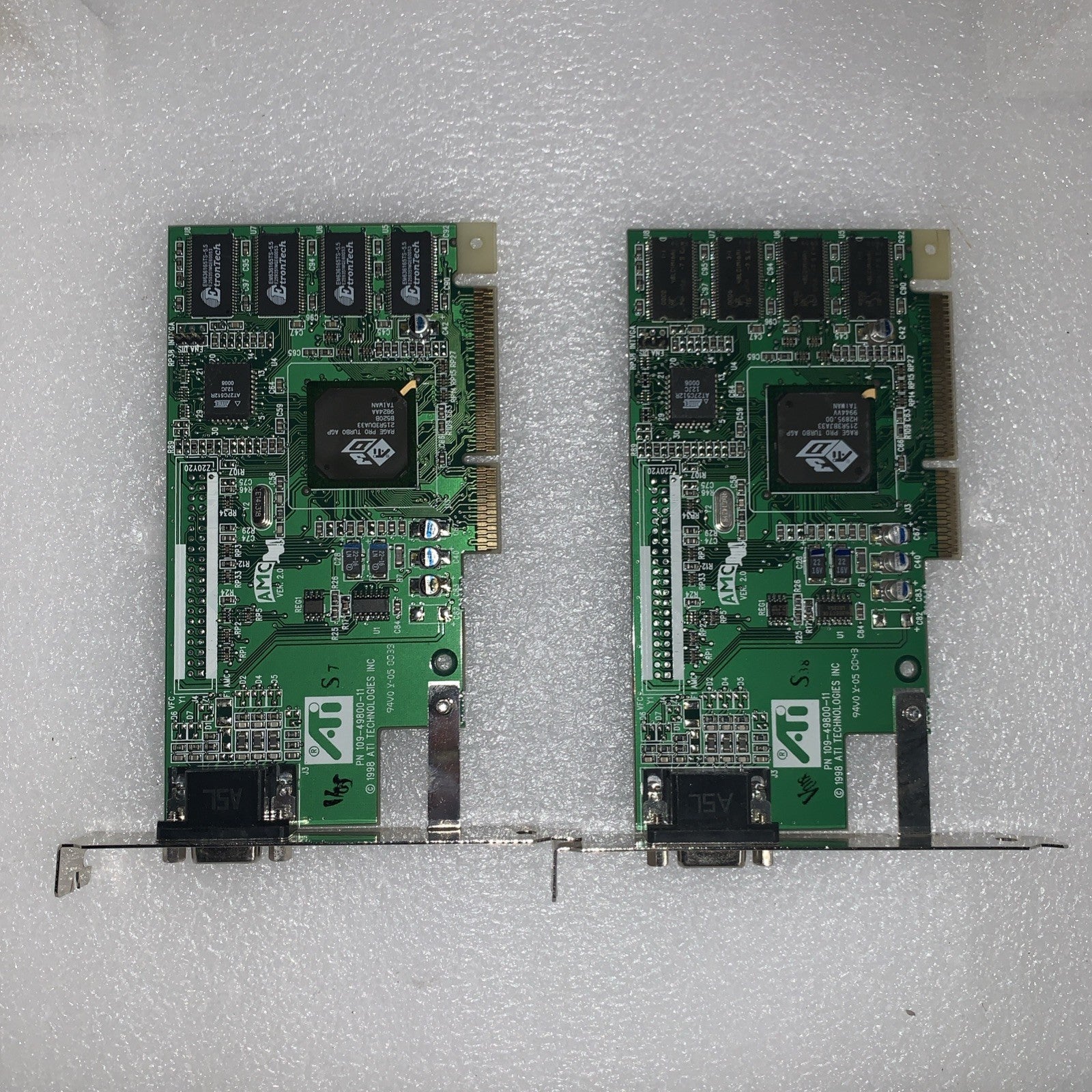 (2x) 1998 Vintage ATI 109-49800-11 Video Card Rage Pro Turbo AGP 0125-21000