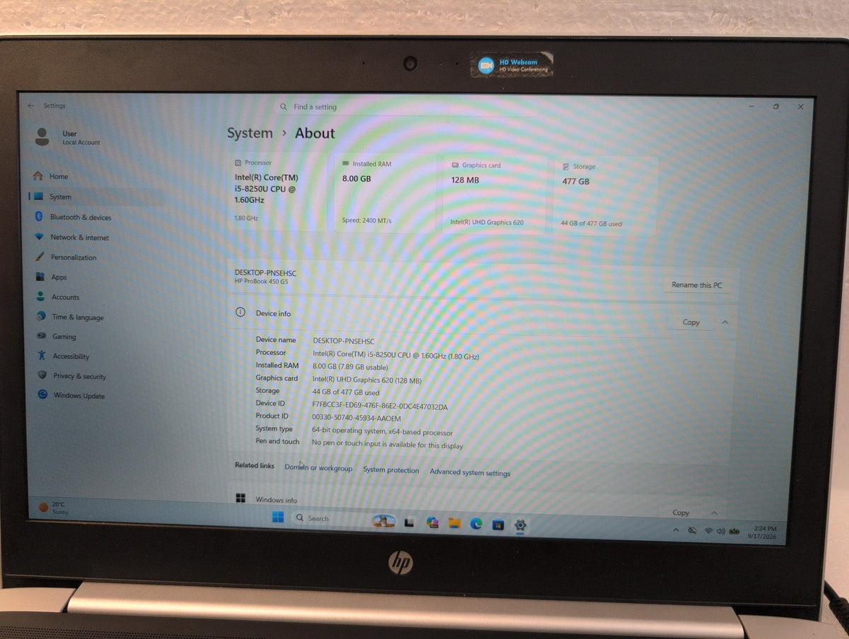 🎸NICE HP ProBook 450 G5 15.6" FHD Laptop i5-8250U 8GB RAM 512GB NVMe Win11 Pro