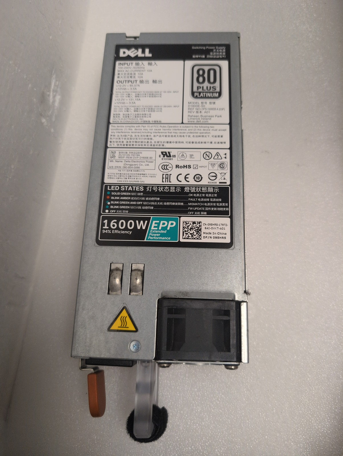 🎸 Dell 95HR5 1600W Server Power Supply D1600E-S0 80 Plus Platinum Hot-Swap PSU