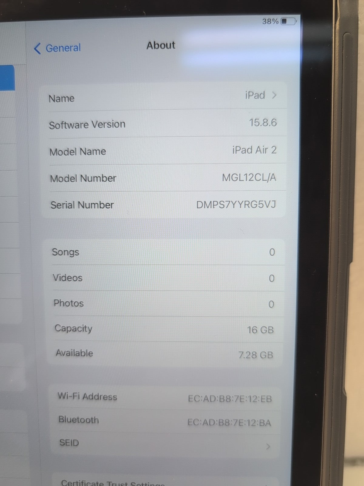 🔥(GRADE A) iPad Air 2 16GB SPACE GRAY A1566 9.7 inch WiFi Only TESTED -