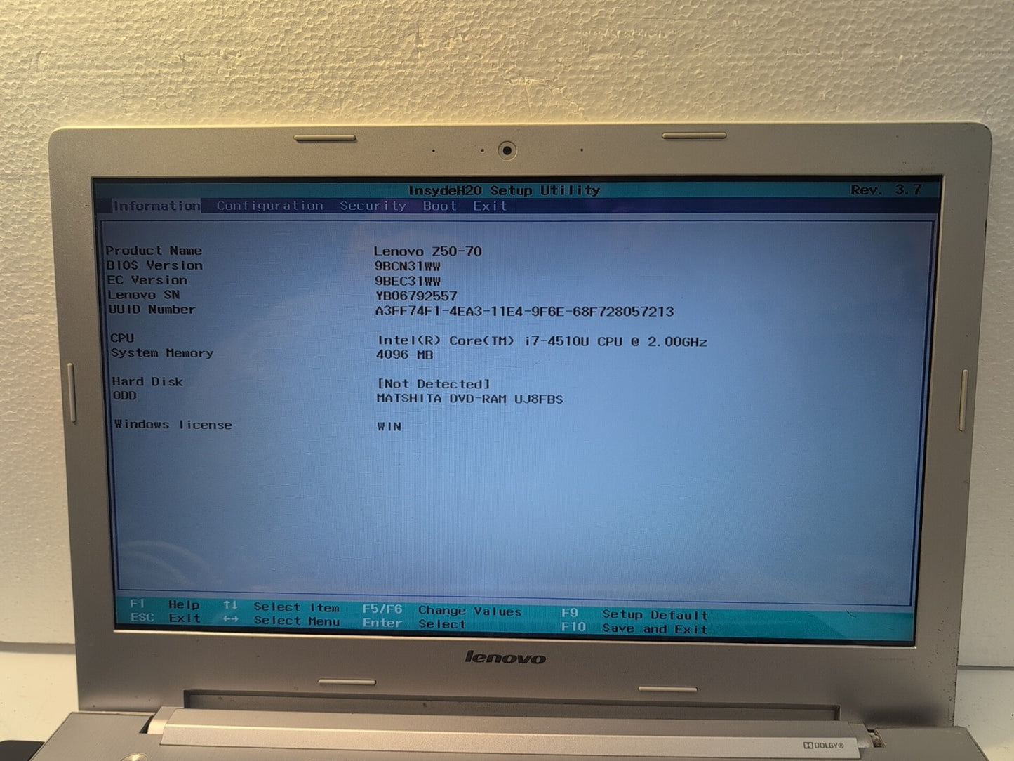 🔥 (AS IS, HINGE ISSUE) Lenovo Z50-70 15.6" LAPTOP  i7-4510U /4GB RAM/NO SSD -