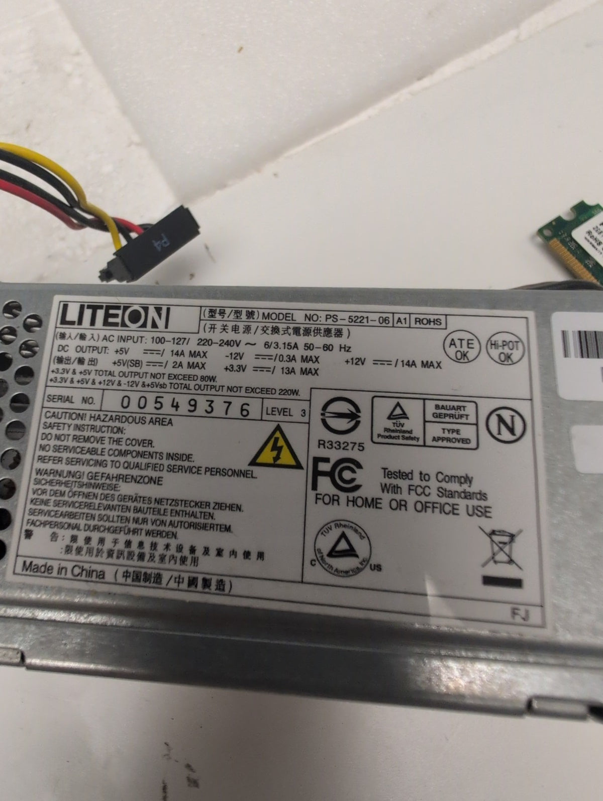 🎸 LiteOn PS-5221-06 A1 220W ATX Desktop Computer Power Supply PSU Tested