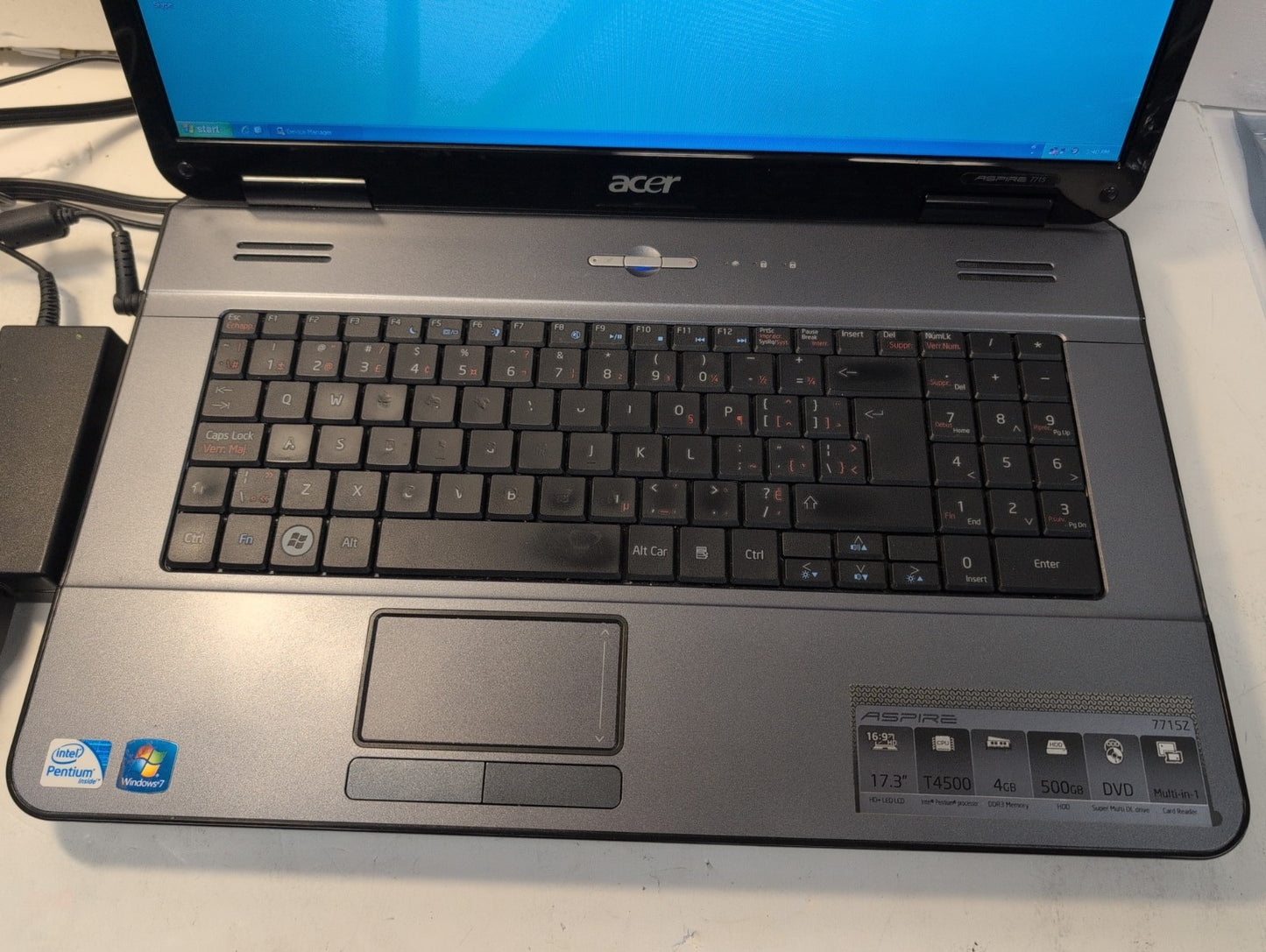 🔥 Acer Aspire 7715 17"  Laptop Intel T4500 CPU /4GB RAM /320GB HDD/ WIN XP -
