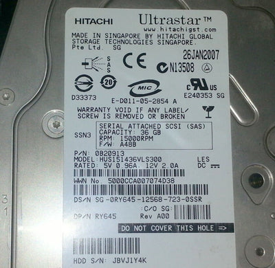 Hitachi Ultrastar 15K 36GB SCSI 15K 3.5 HUS151436VLS300 hard drive RY645