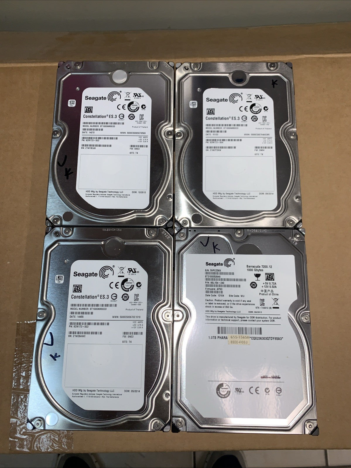 Lot of 4 Seagate 1TB 7200RPM SATA desktop PC Hard drive (1000+ days left)