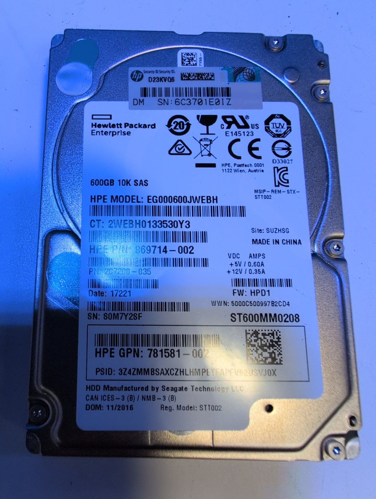 🎸 Like New 2x HPE EG000600JWEBH 600GB SAS 2.5in SAS HDD ST600MM0208 (0 day)