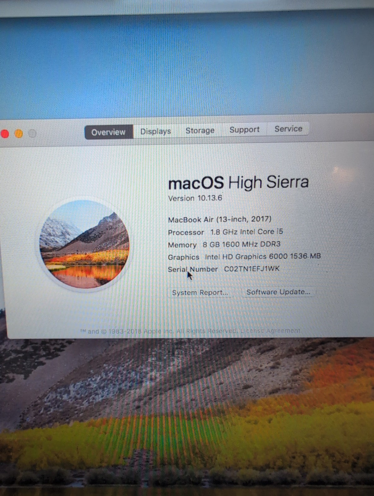 NICE Apple MacBook Air A1466 13" 2017 1.8GHz i5/8GB /128GB SSD (NO AC ADAPTER) -