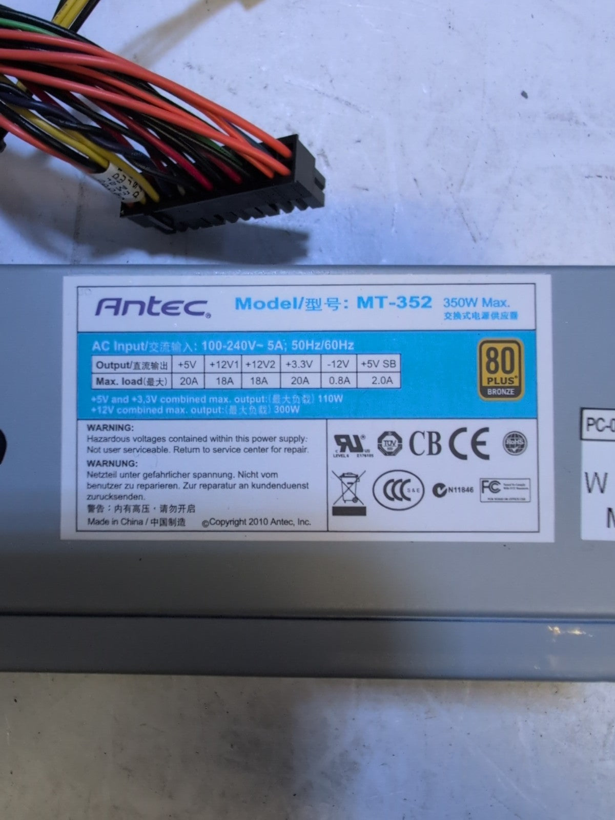 Antec MT-352 350 W 80+ Bronze Power Supply PSU Tested -