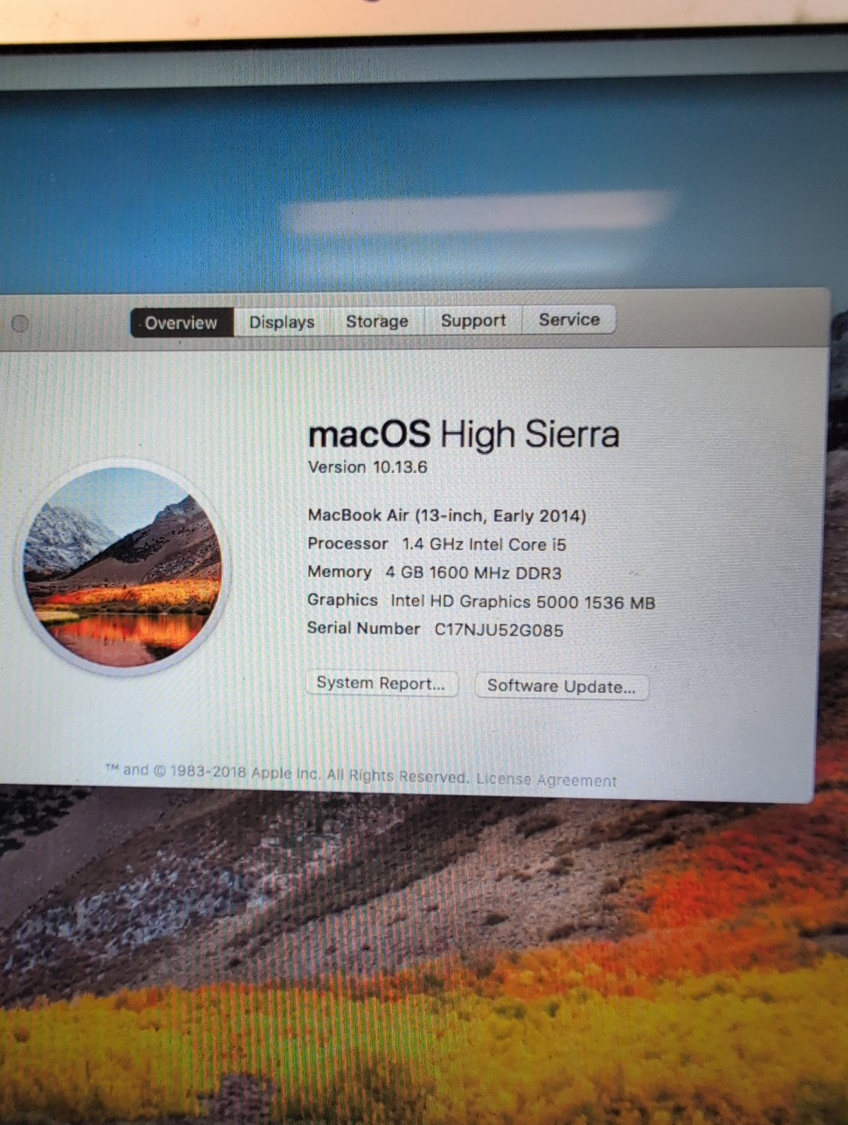 🎸 Apple MacBook Air 13-inch Early 2014 A1466 i5 1.4GHz 128GB SSD 4GB RAM 10.13