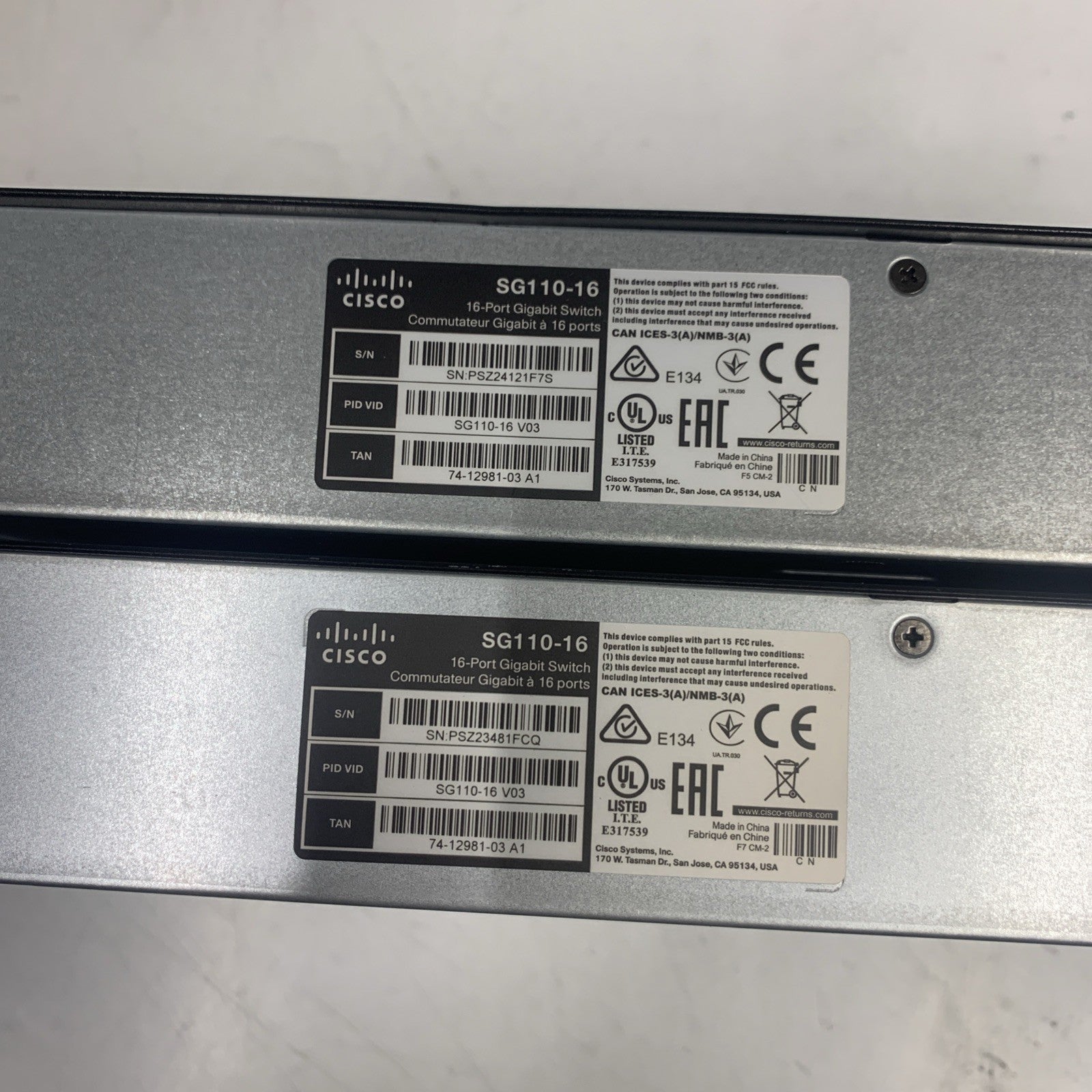 Lot of 2 Cisco SG110-16 16 Gigabit Ethernet GbE Ports Switch