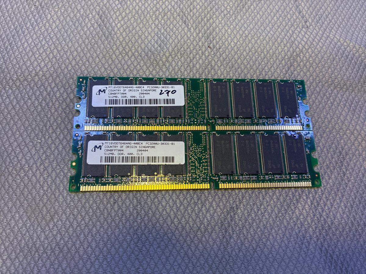 🔥 Micron MT16VDDT6464AG-40BC4 512MB DDR PC3200 CL3 DIMM RAM 2x512MB 1GB Pair