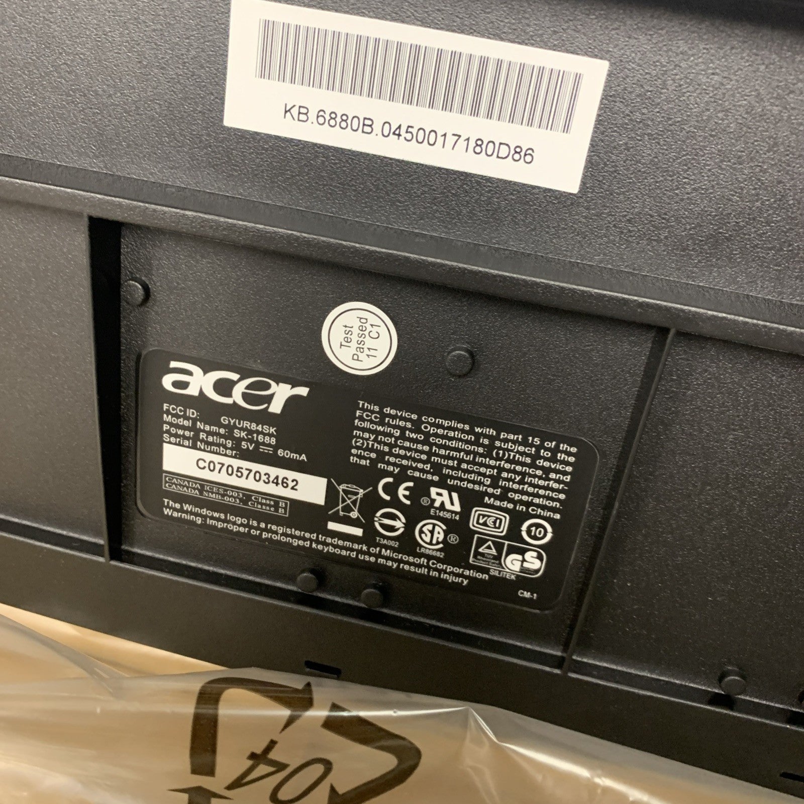 New ~ Acer SK-1688 PS/2 Wired Standard Keyboard