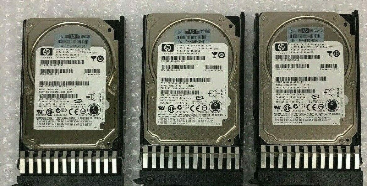 - 3x HP DG146A3516 438628-002 375863 146GB SAS 2.5" HDD 10K MBB2147RC W/CADDY  