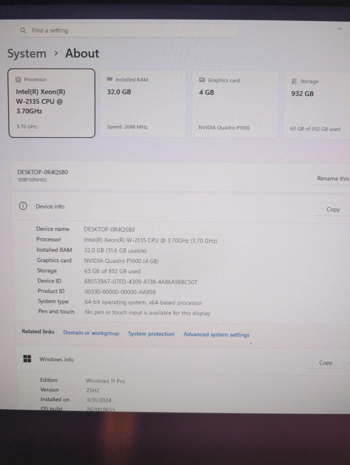 Lenovo ThinkStation P520 Tower Workstation Xeon W-2135/ 32GB/ 1TB HDD/ WIN 11 -