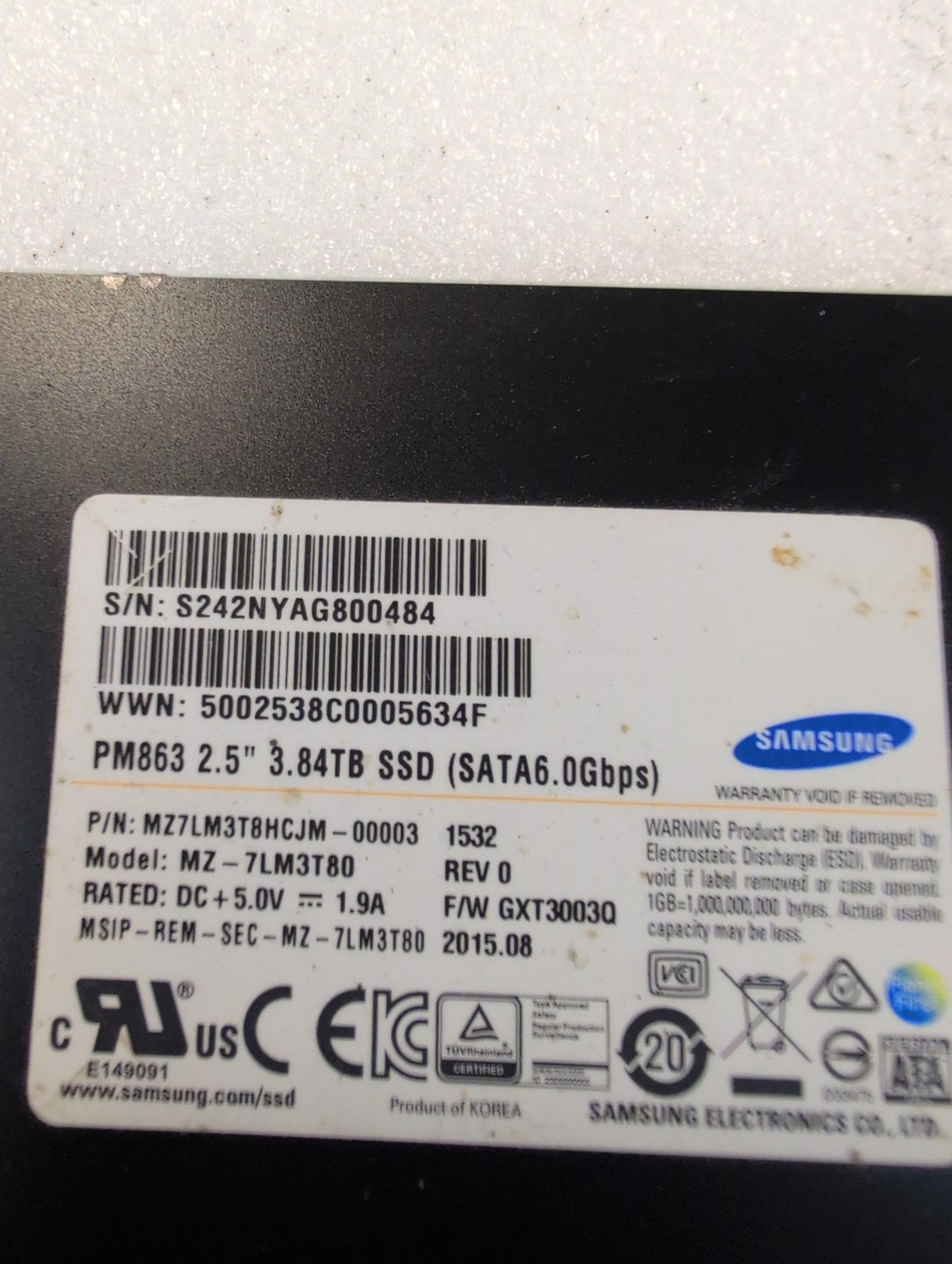 🎸 Samsung PM863 MZ-7LM3T80 3.84TB 2.5" SATA 6.0Gbps Enterprise Server SSD