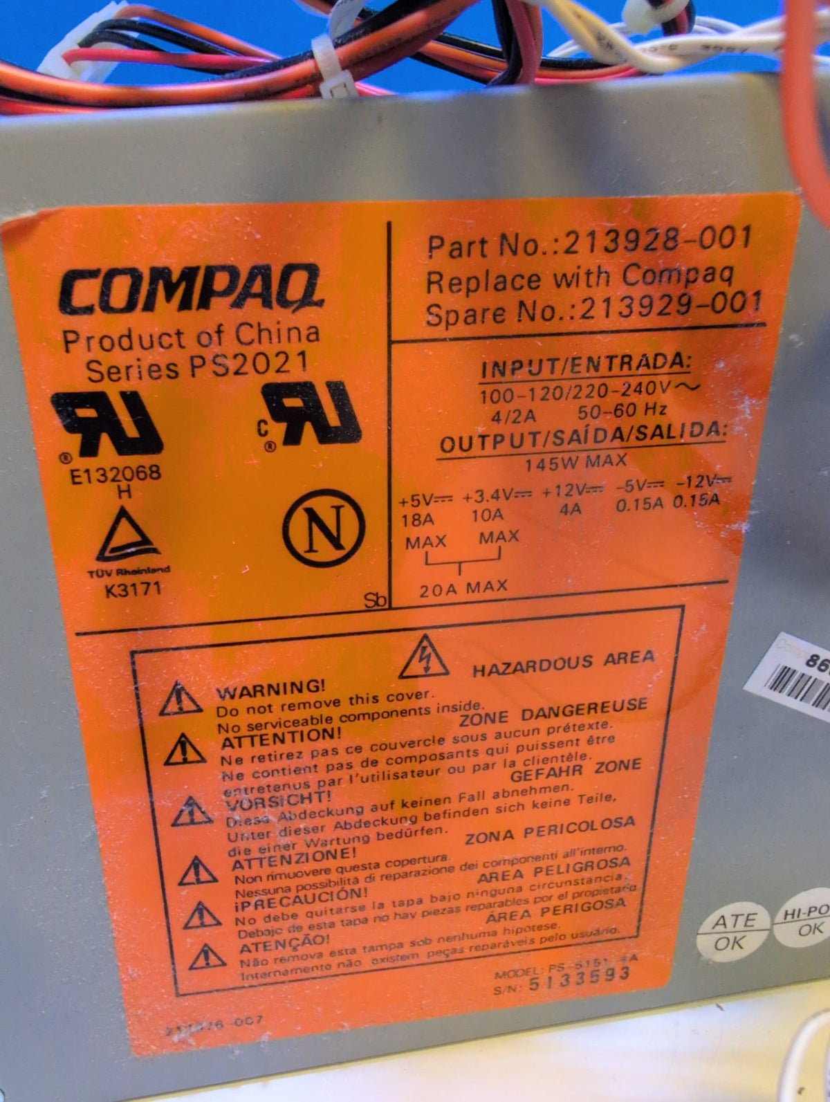 🎸 Compaq PS2021 145W Desktop Power Supply PS-5151-4A for Compaq 5100 PC