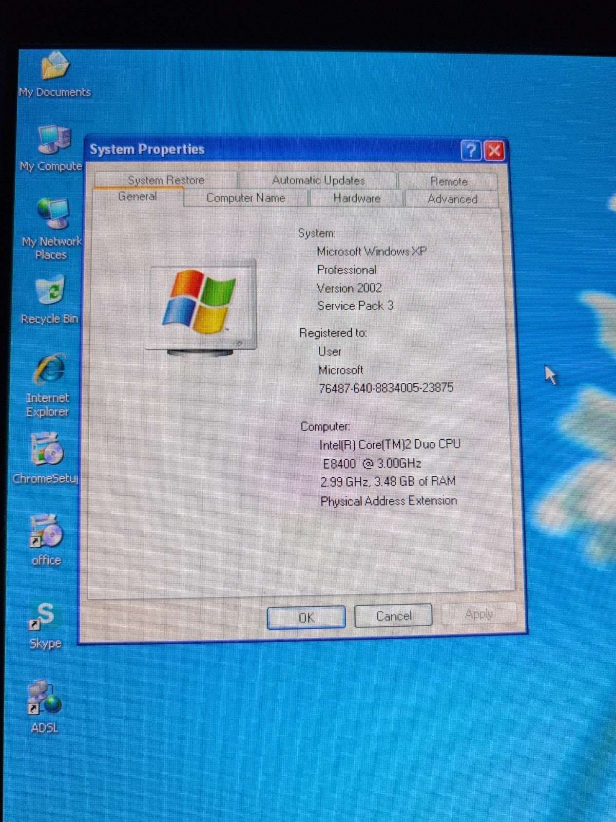 HP Compaq DC7800 TOWER PC Core 2 Duo E8400 CPU/4GB /500 HDD /Win XP -