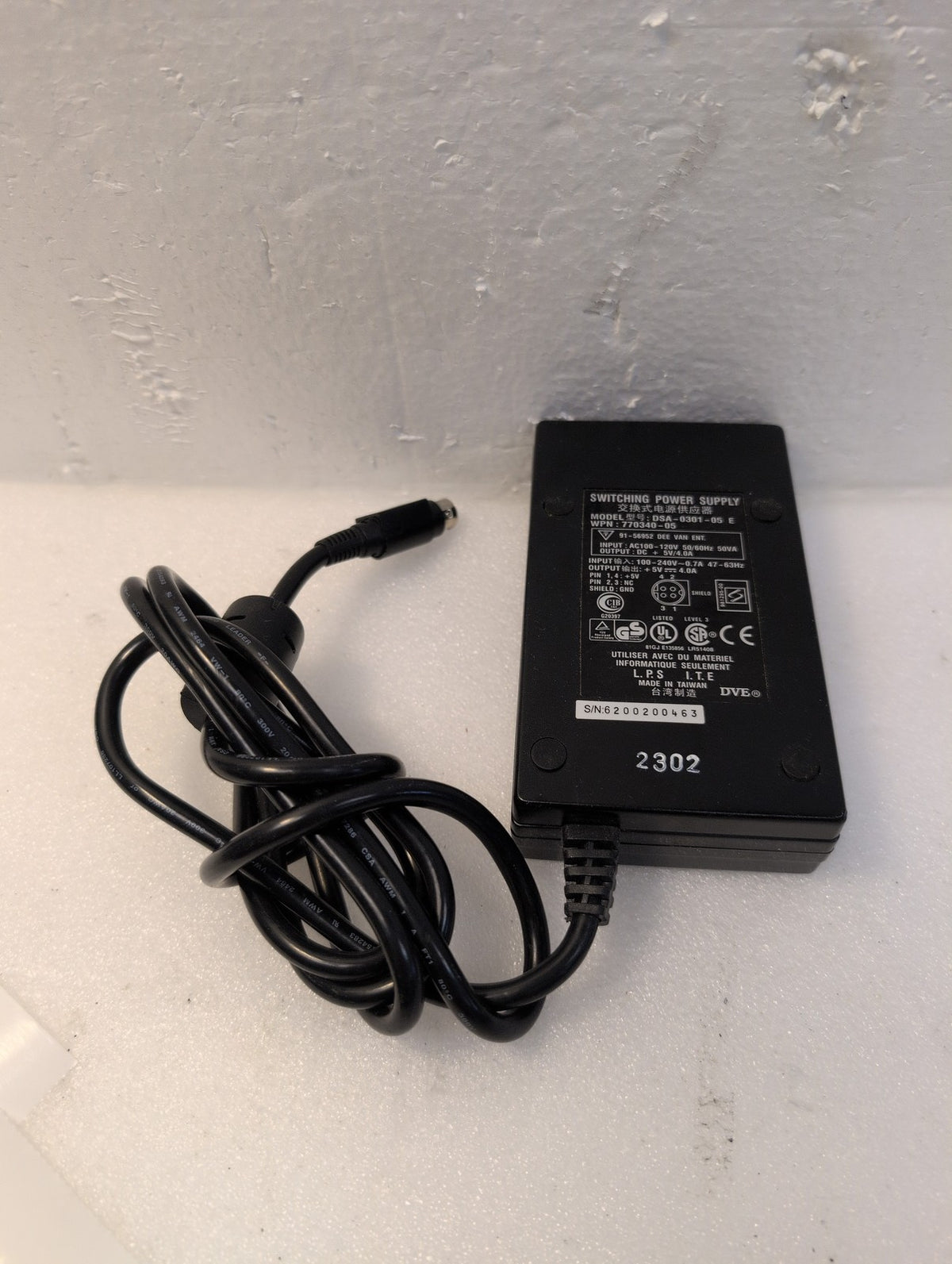 🎸 DVE DSA-0301-05 E Switching Power Supply 5V 4A 4-Pin AC Adapter 770340-05