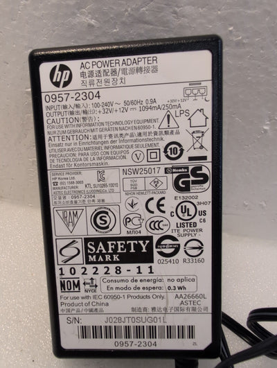 🎸 HP AC Power Adapter 0957-2304 32V/12V 1094mA/250mA for HP Inkjet Printer
