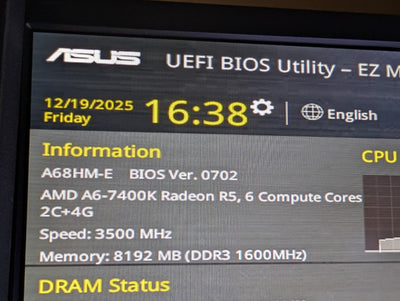 ASUS A68HM-E Socket FM2/FM2+ AMD Micro ATX Motherboard + A6-7400K /8GB RAM -