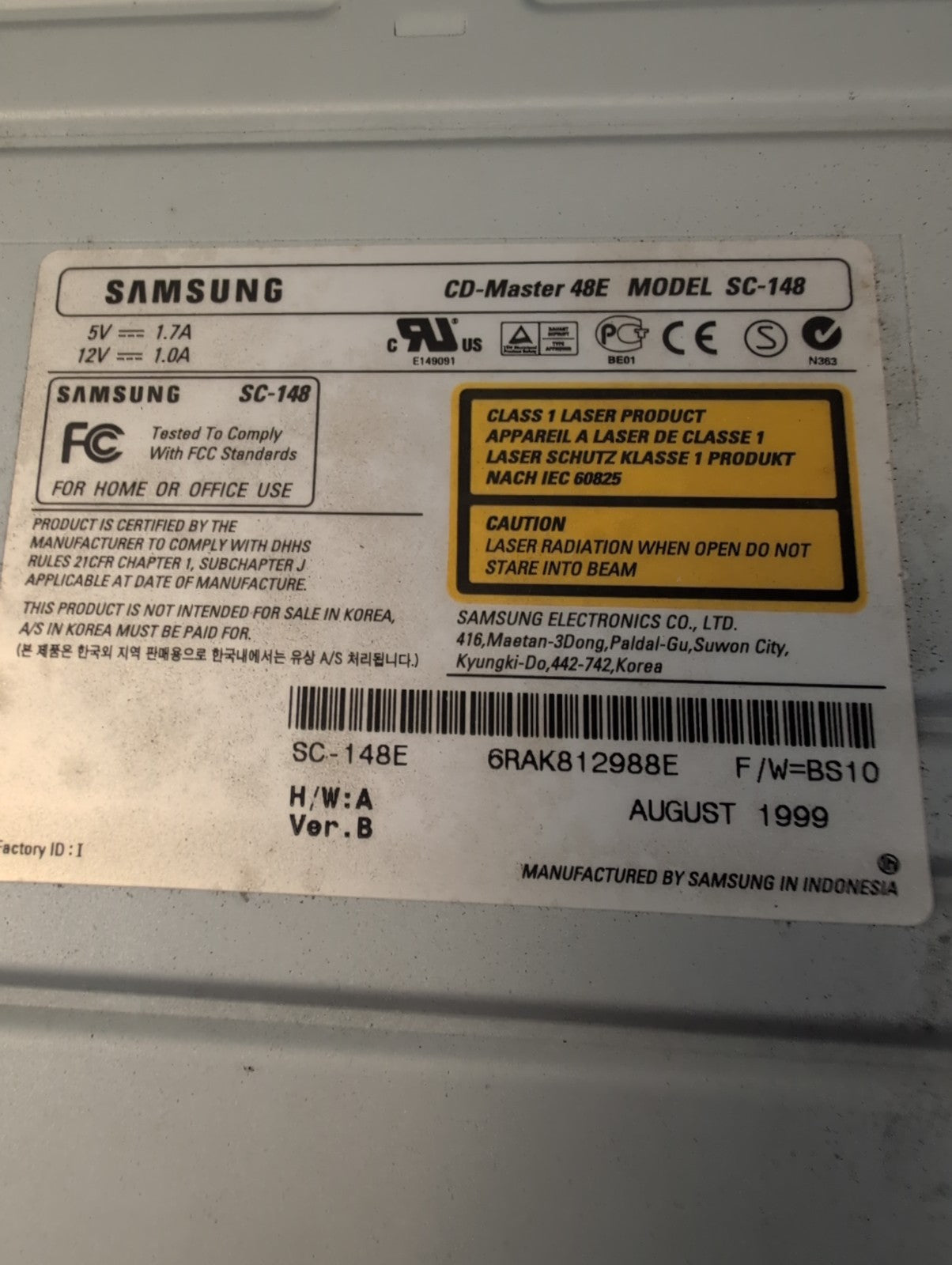 🔥Samsung CD-Master 48E Model SC-148 Desktop IDE CD Rom Drive -