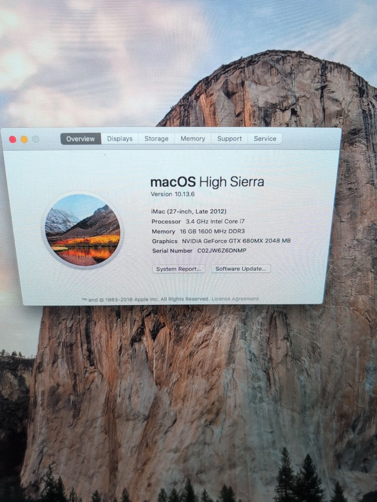 Apple A1419 iMac 2012 27"  i7-3. 40 GHz /16GB RAM/128GB SSD /OS 10.13 (READ*)-