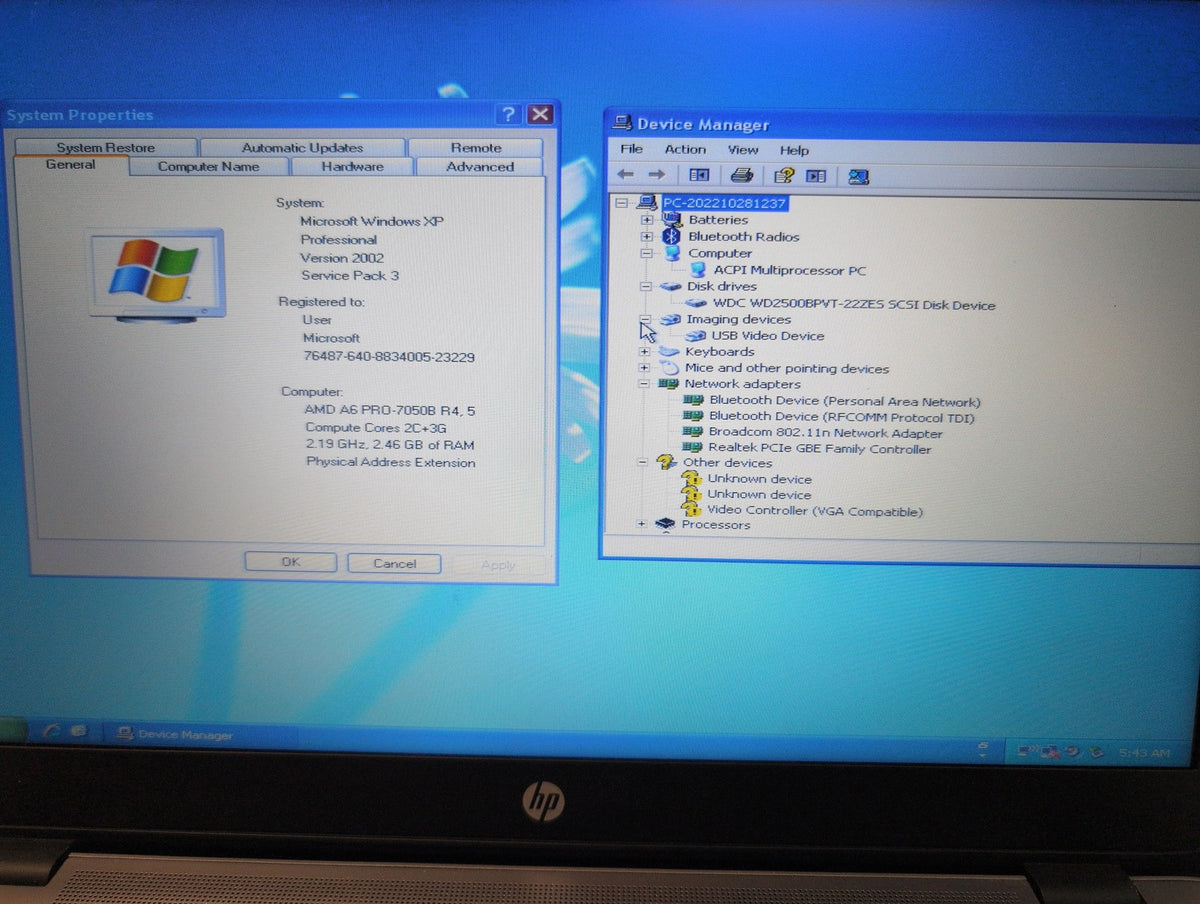 🎸 HP EliteBook 745 G2 14in Laptop AMD A6 PRO-7050B 4GB 250GB HDD WinXP (READ)