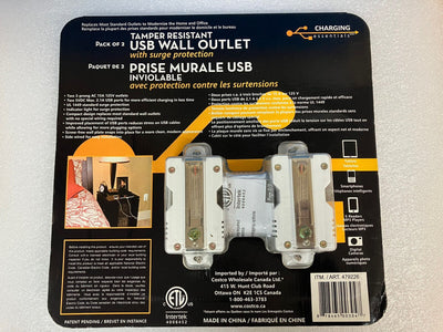 ~(New & Sealed) Charging Essentials (Pack Of 2) Tamper Resistant USB Wall Outlet