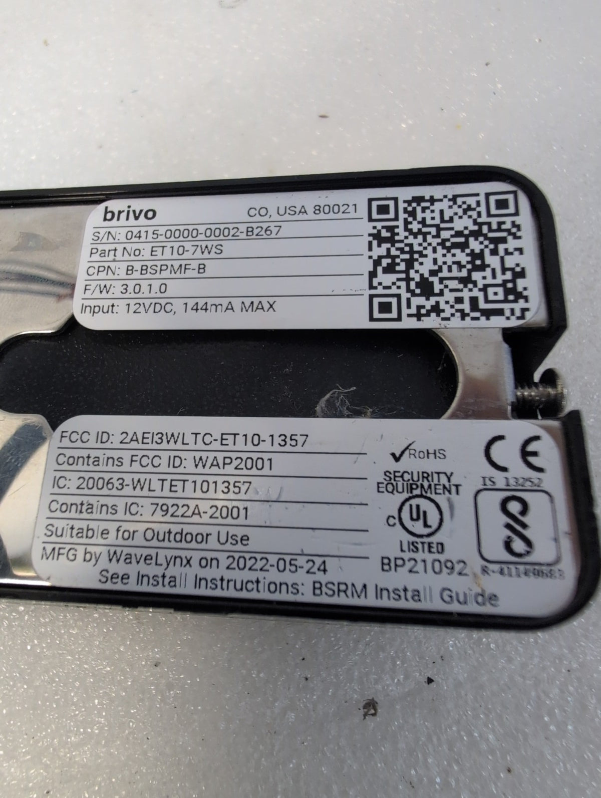 🎸 Brivo ET10-7WS Wireless Access Control Card Reader, 12VDC Outdoor Use
