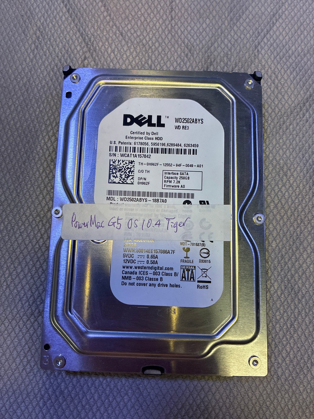 🔥 Western Digital WD RE3 WD2502ABYS 250GB SATA 3.5" Hard Drive + G5 OS X 10.4