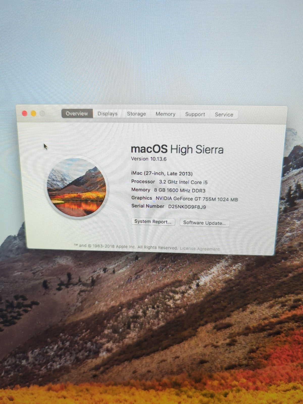  Apple A1419 iMac 27" 2013 Intel i5-4570/8GB /1.2TB HDD/10.13 (local pickup)-