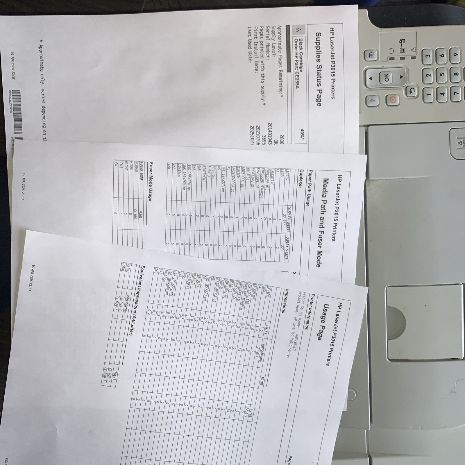 🔥 HP LaserJet P3015 Mono Laser Printer 42PPM Duplex Network (23K Pages Only)