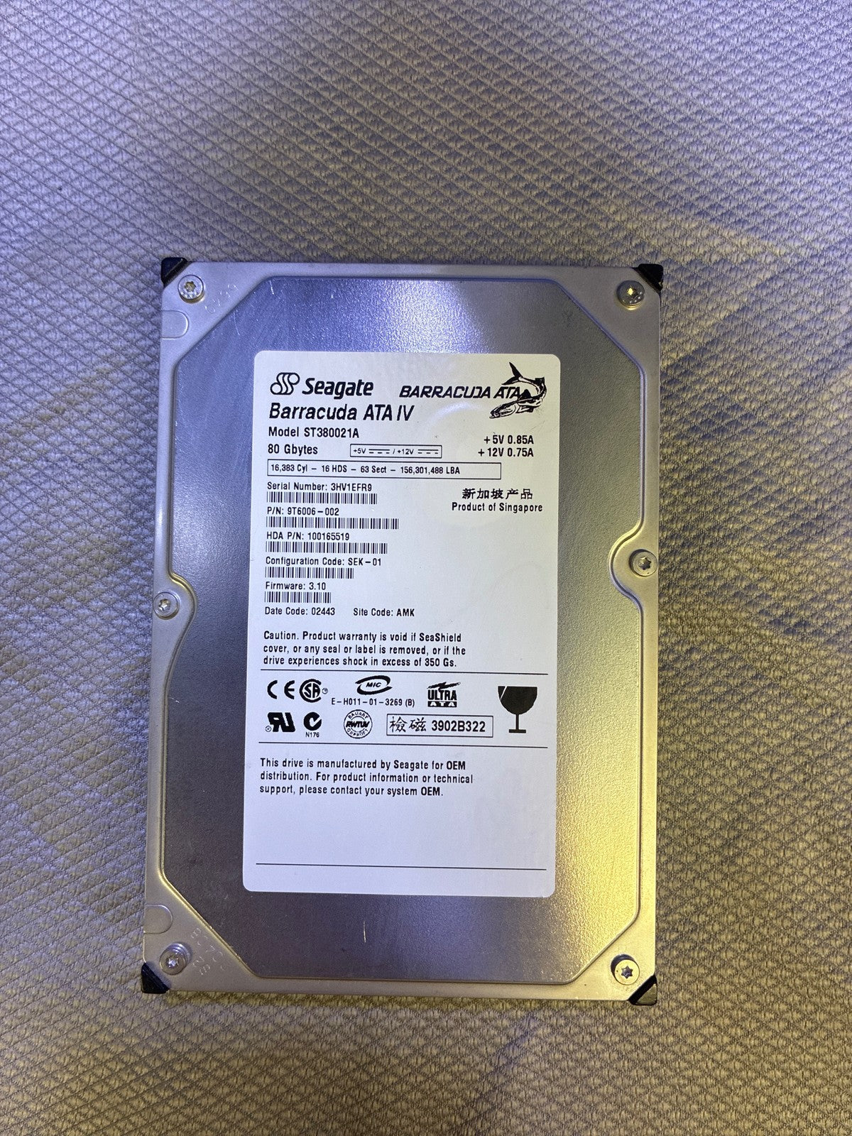 🔥 Seagate Barracuda ATA IV ST380021A 80GB 3.5 in IDE PATA Hard Drive