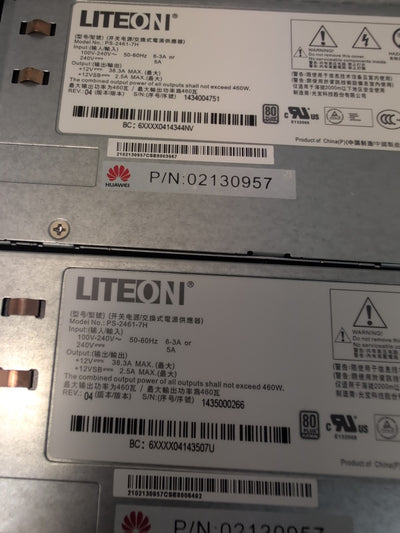 2x Liteon PS-2461-7H  Server Power Supply Unit 460W For RH1288 Tested  -