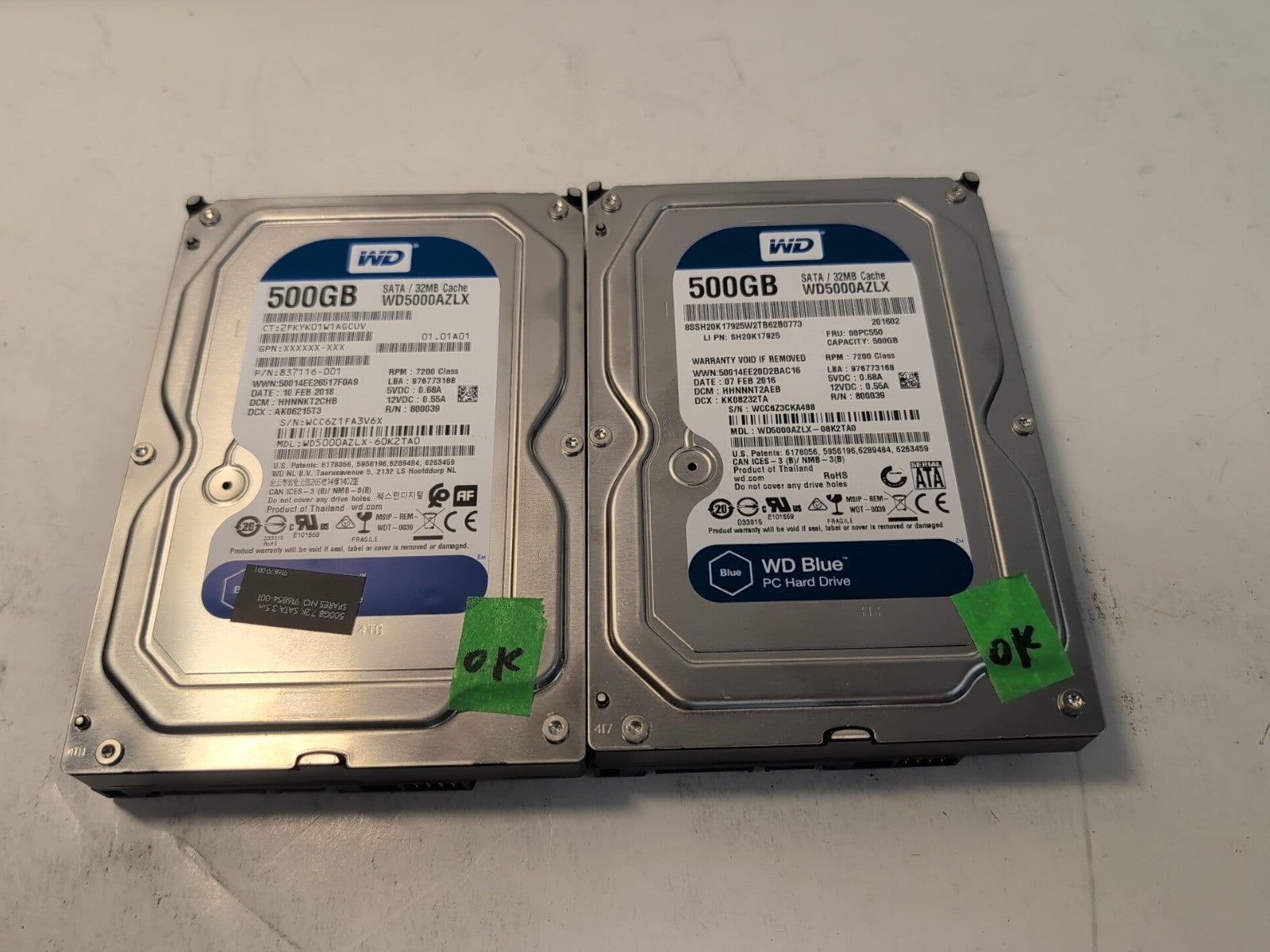 🔥 2x WD Blue WD5000AZLX 500 GB 3.5" SATA III Hard Drive Tested -