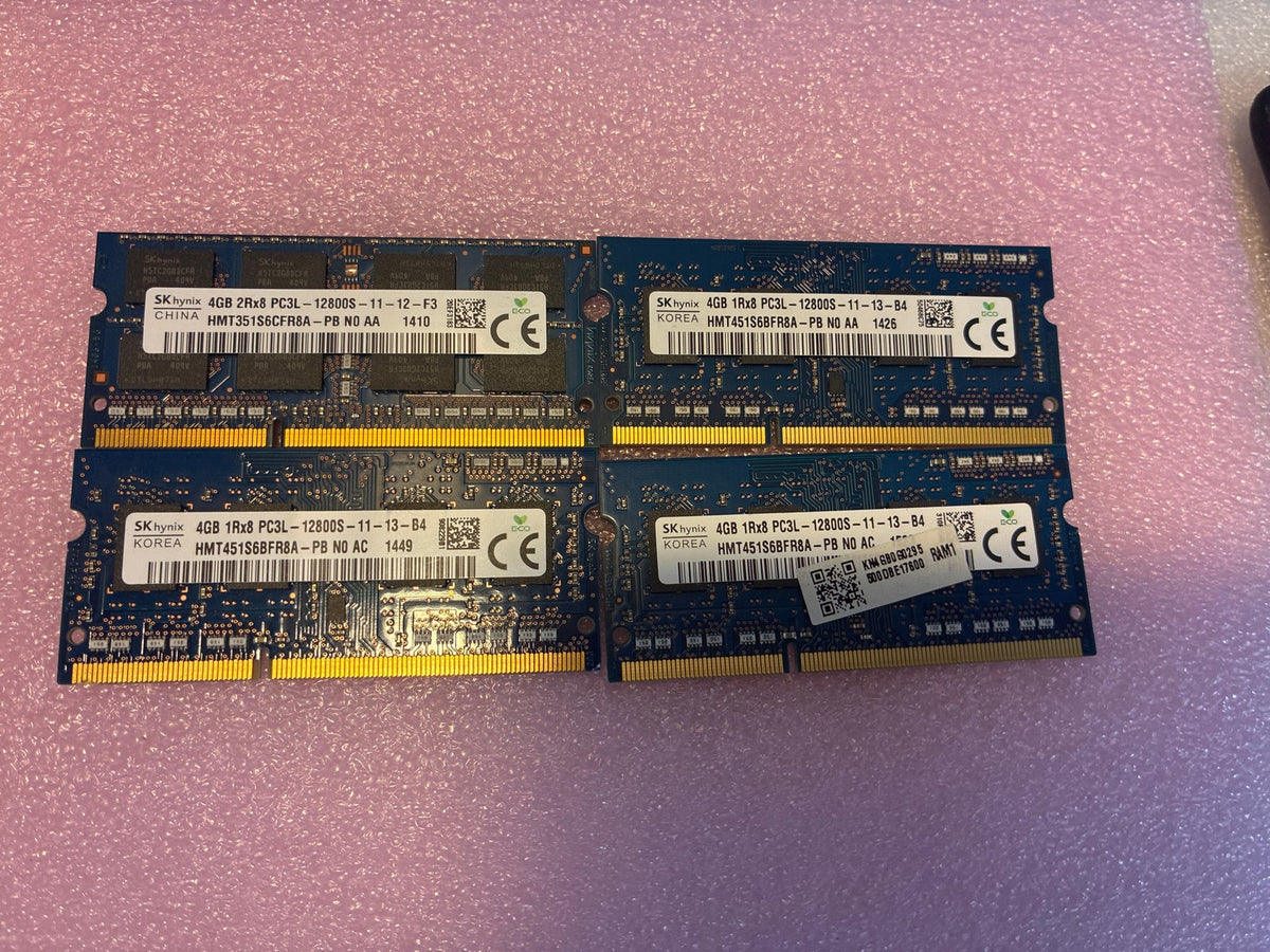 🔥 SK Hynix DDR3L SO-DIMM HMT451S6BFR8A-PB 4GB 1600MHz Laptop RAM Lot of 4