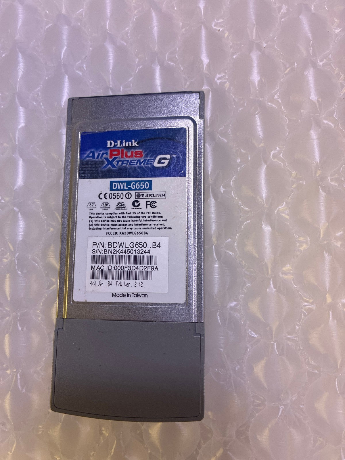 🔥 D-Link AirPlus Xtreme G DWL-G650 2.4GHz Wireless CardBus Adapter Rev B4