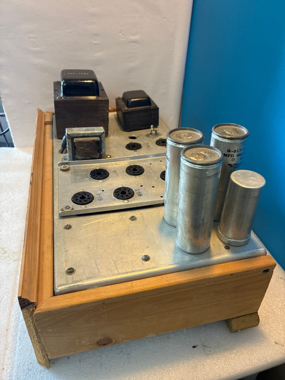 🔥 Vintage Vacuum Tube Amplifier Chassis 6L6-G 5U4-G Wood Frame As-Is Parts
