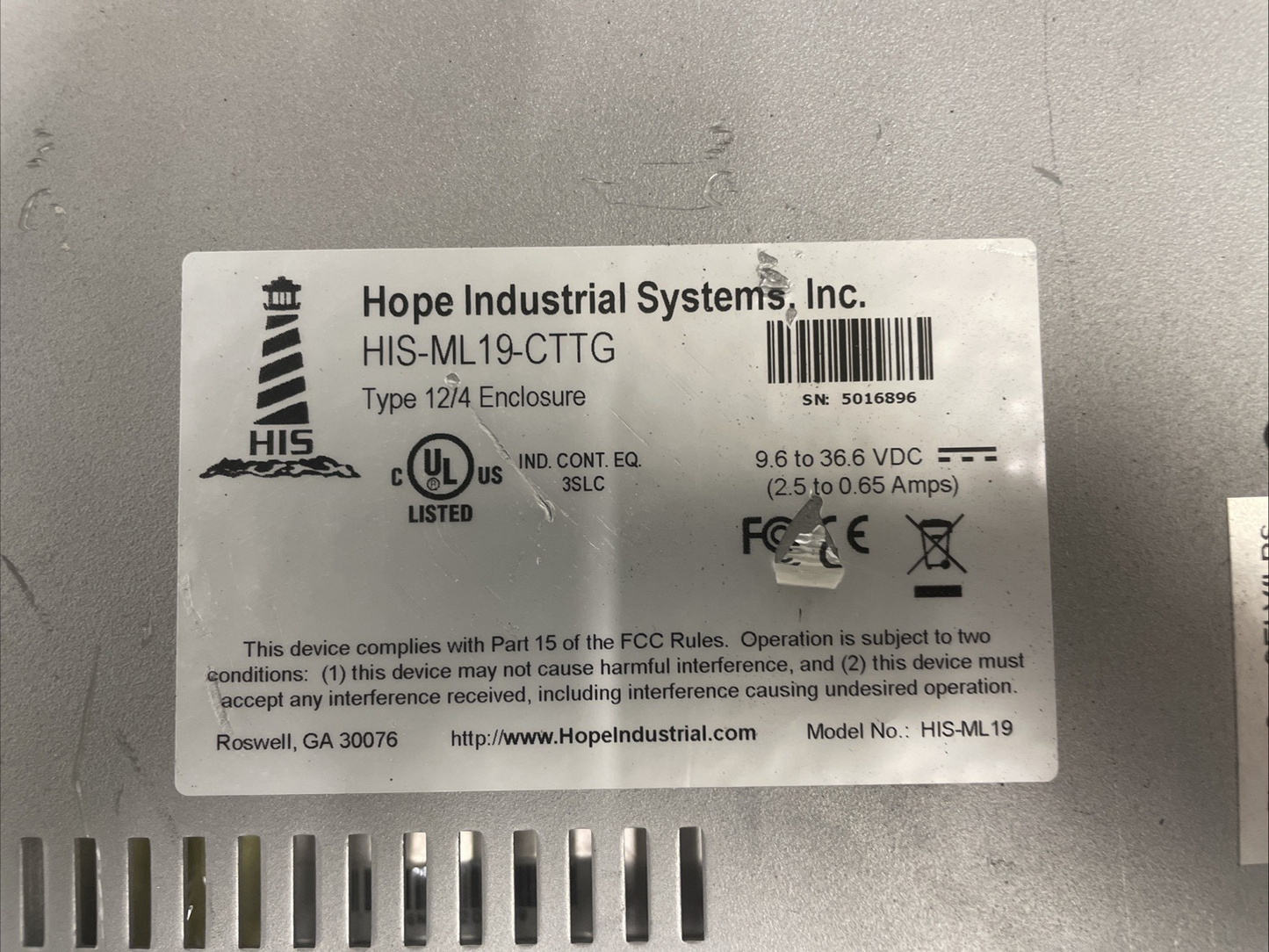 🔥  HOPE INDUSTRIAL SYSTEMS His-Ml19-CTTG Touch Screen  Monitor 19"  +