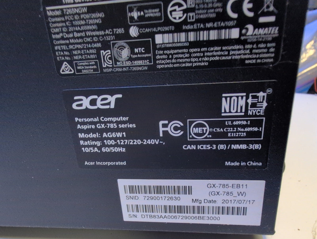 🎸 Acer Aspire GX-785 DESKTOP PC i7-7700 16GB RAM 128GB SSD WiFi GTX 1060 3GB