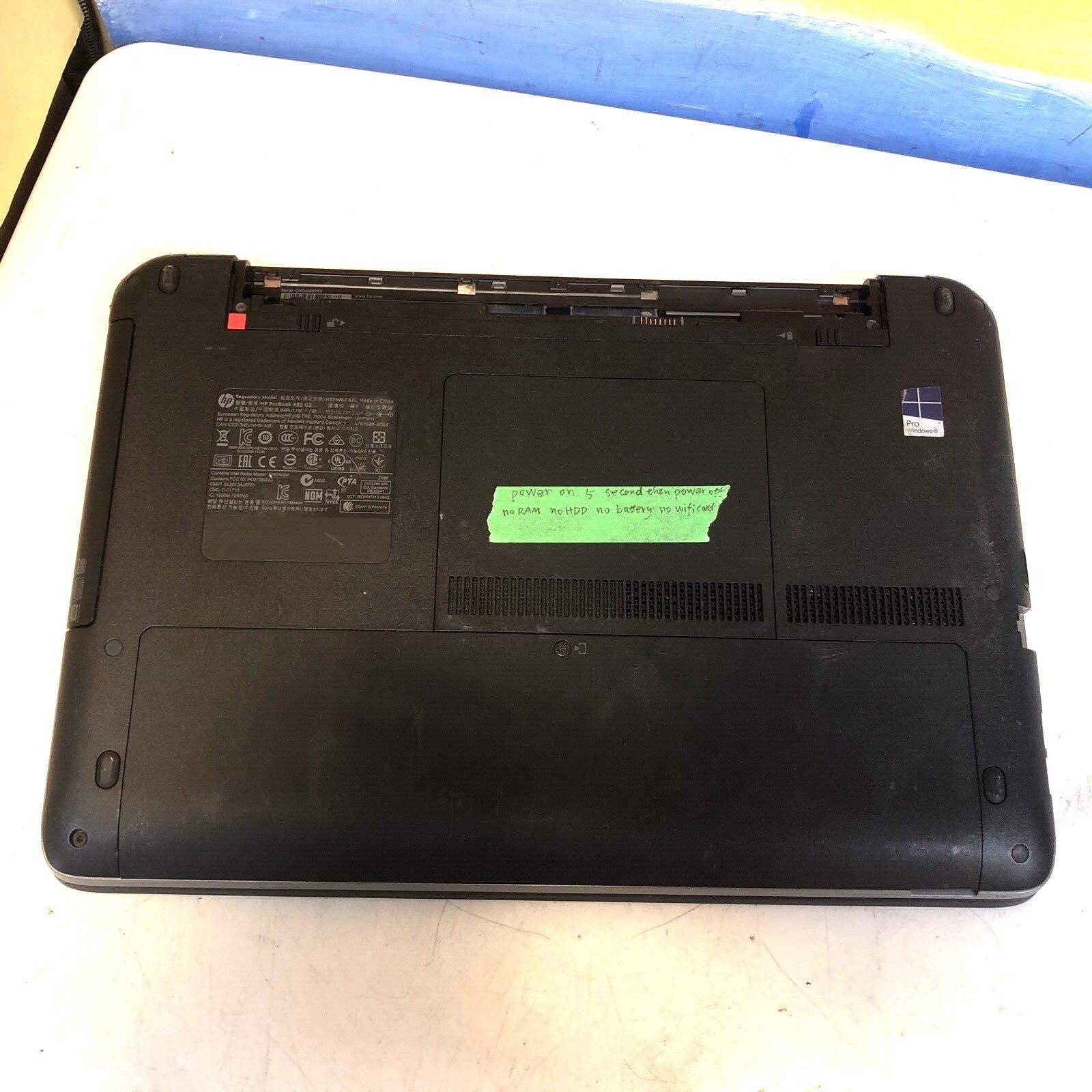 $ HP ProBook 450 G2 15.6" /w CPU no RAM no HDD no battery no wifi card no caddy