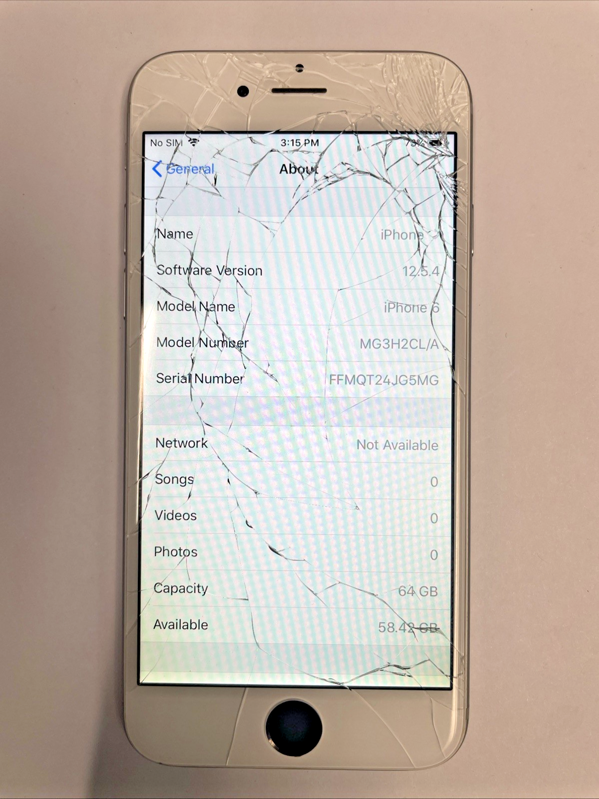 Apple iPhone 6 - 64GB A1549   Silver (Unlocked Cracked Screen)  +