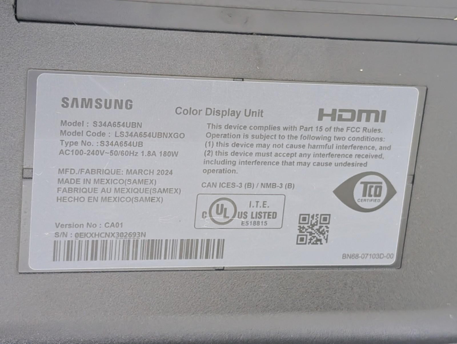 (GRADE A) Samsung 34" Viewfinity S65UA UltraWide QHD Curved Monitor S34A654UBN -