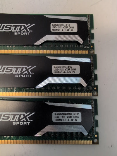 🔥 12GB (3x4GB) CRUCIAL BALLISTIX 1600MHz PC3 DDR3 SDRAM Memory BLS4G3D16 -