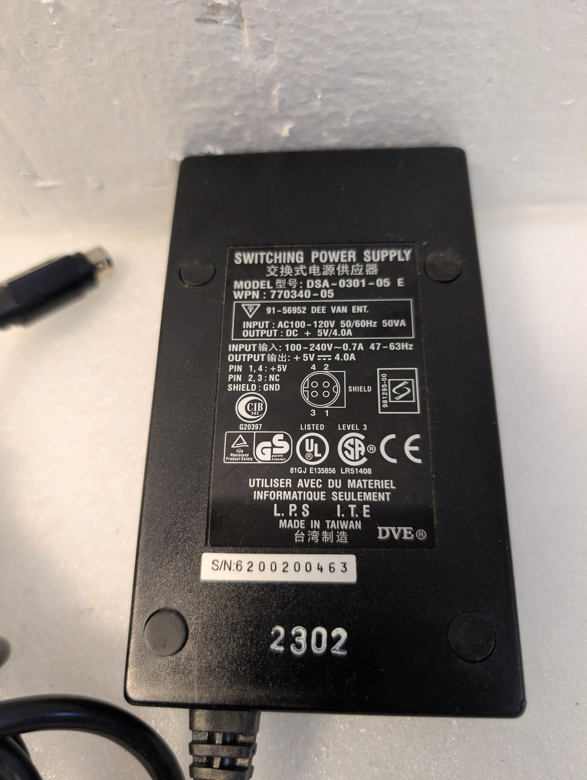 🎸 DVE DSA-0301-05 E Switching Power Supply 5V 4A 4-Pin AC Adapter 770340-05