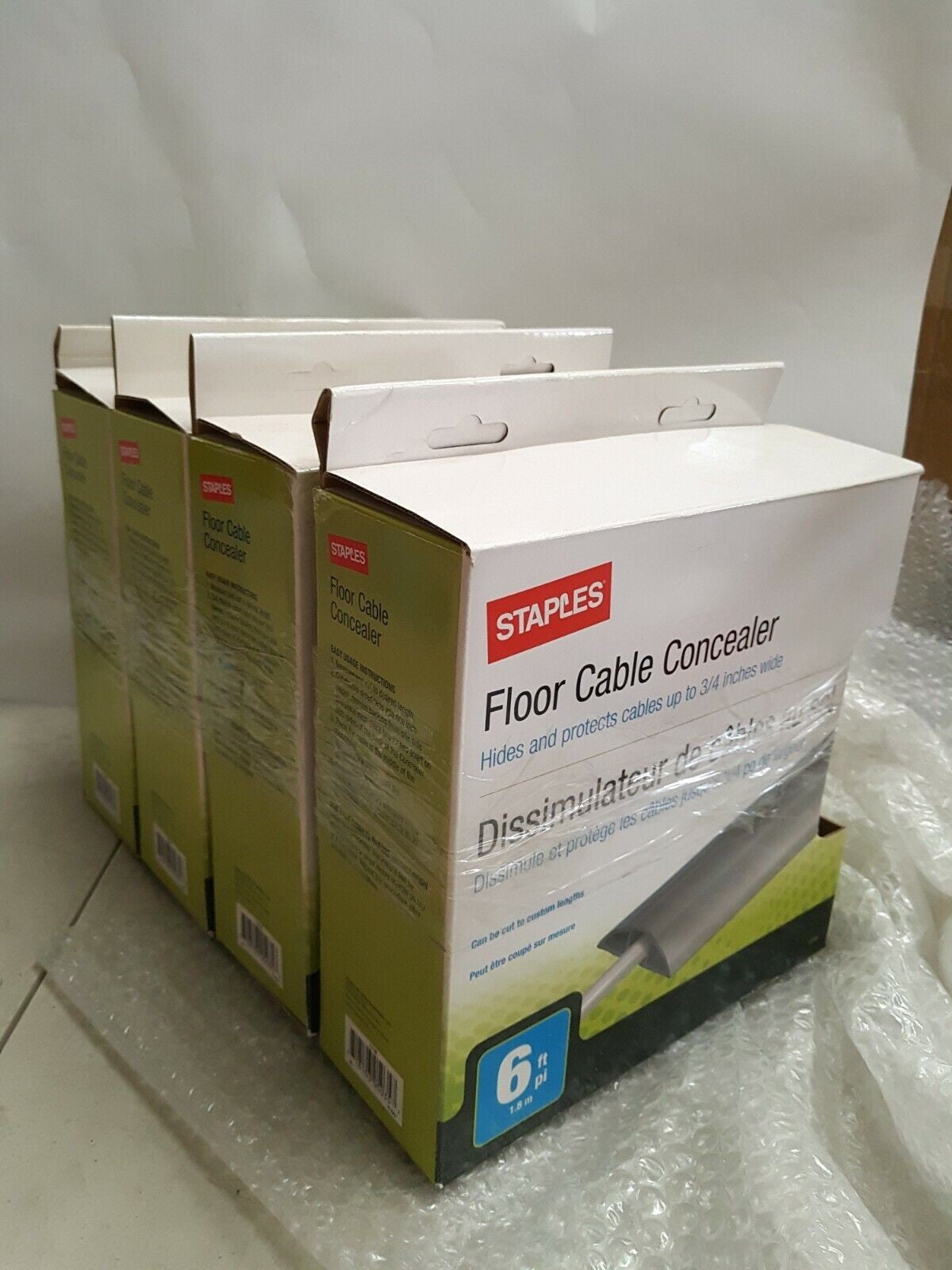 - NEW IN BOX 4x STAPLES 6' FLOOR CABLE CONCEALER  (HIDE & PROTECT CABLES)