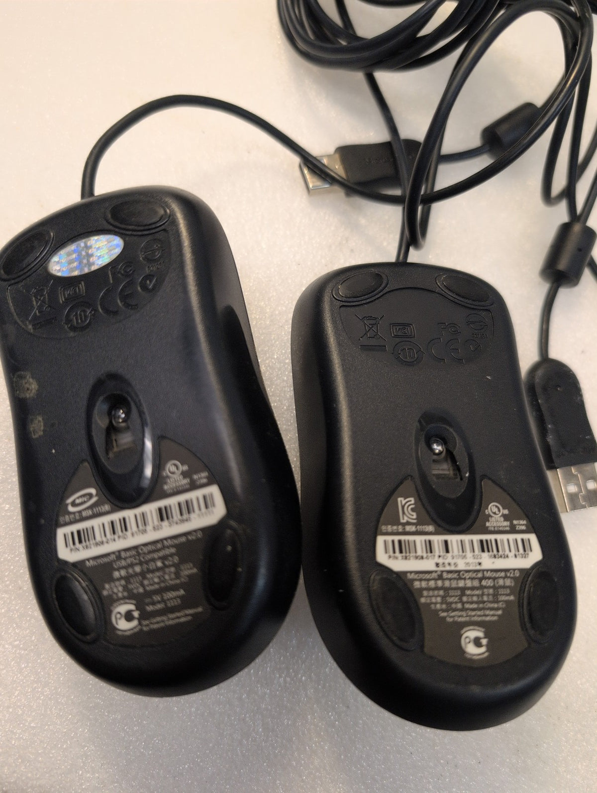 🎸 Microsoft Basic Optical Mouse v2.0 Model 1113 Black Wired USB - Lot of 2