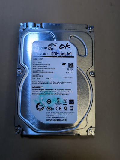 3TB Seagate Barracuda 7.2K 3.5'' SATA HDD ST3000DM001  (Used time Only 2 days) -