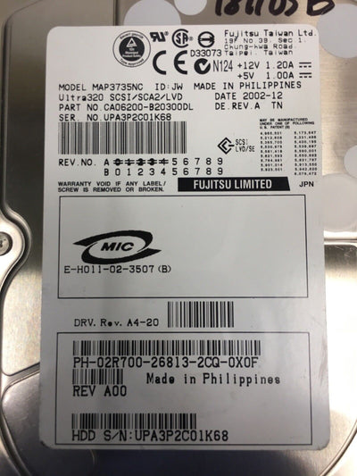 -  FUJITSU LIMITED MAP3735NC 73GB 10K U320 SCSI WITH CADDY J4446 2R700 